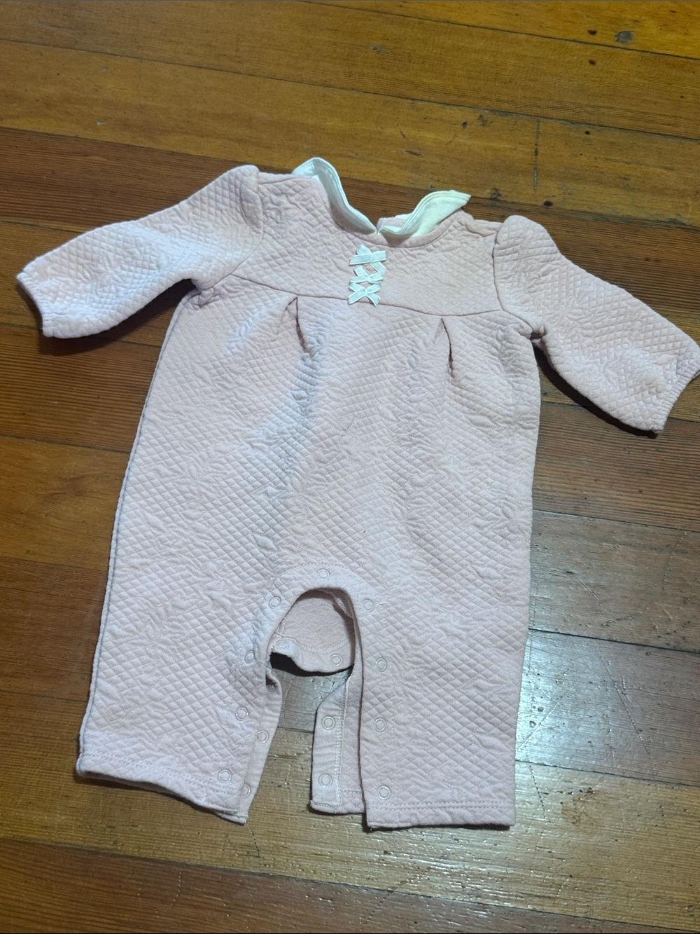 Janie and Jack Quilted One-Piece in Pale Pink with Bow Detail